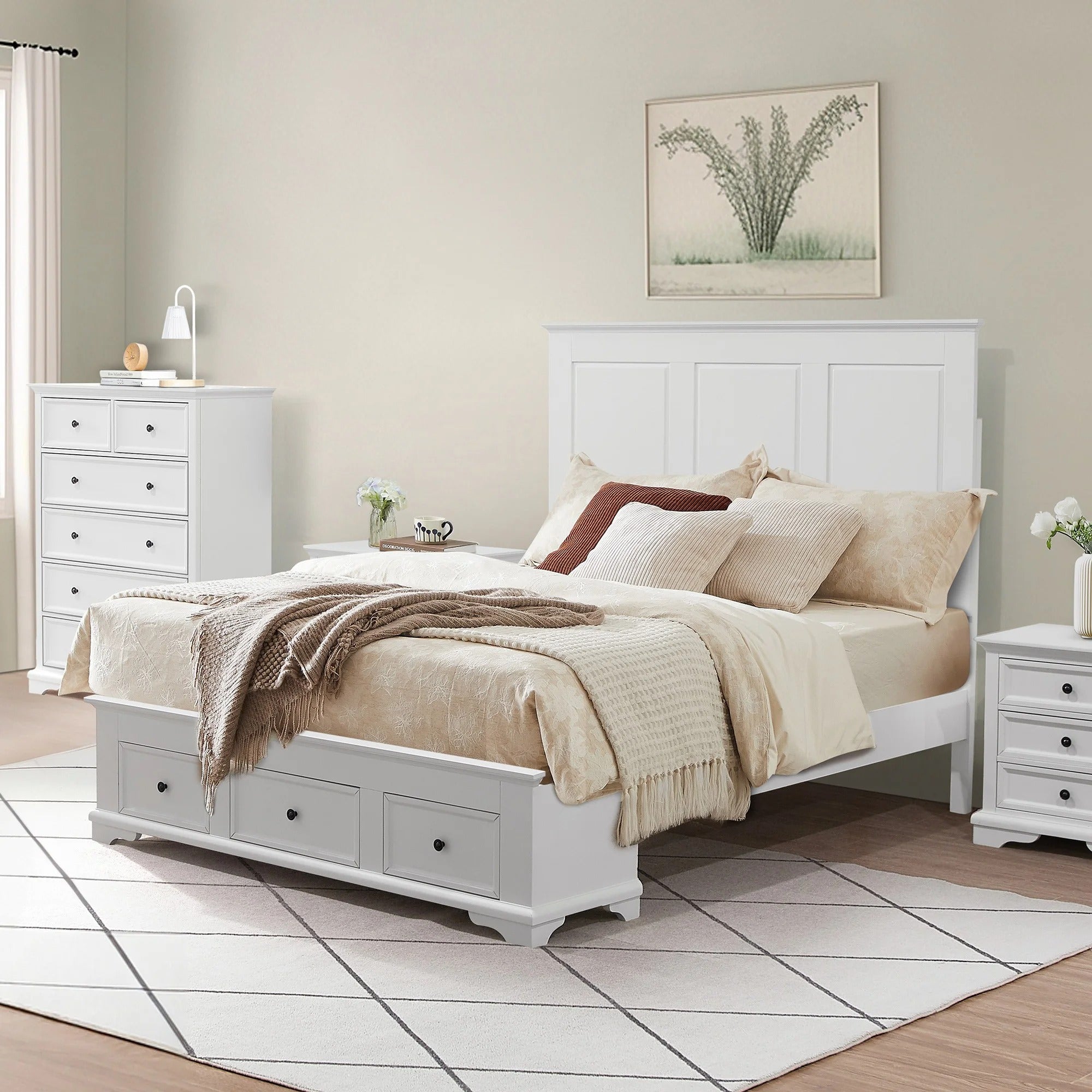 Shoremill Birch Timber Bed with End Drawers, Queen